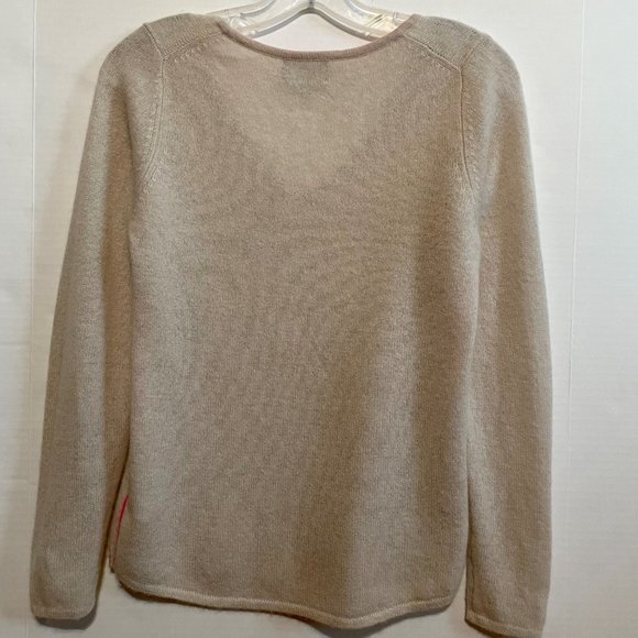 Pure Collection 100% Cashmere Sweater Long Sleeve V-Neck Top Tan/Cream/Pink   4 - Picture 8 of 16